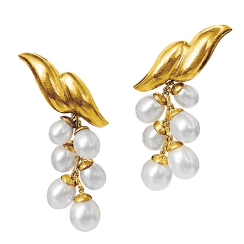 Double Wave Pearl Pendant Earclips